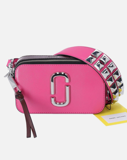 The Snapshot Shoulder Bag Studded Saffiano Leather Magenta Pink