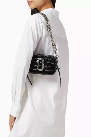 Marc Jacobs THE CROC-EMBOSSED SHOULDER SNAPSHOT - Black